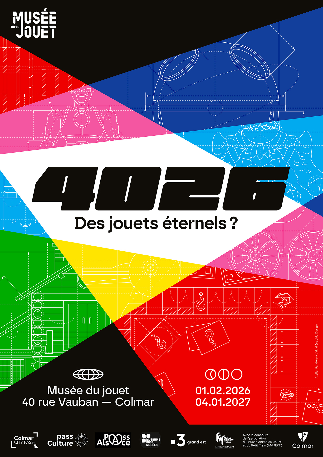 Affiche de l'exposition 2026 "4026 - Des jouets éternels ?" au Musée du jouet de Colmar