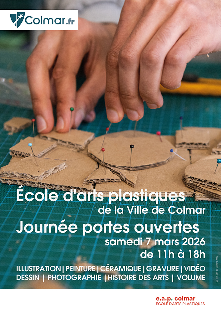 Affiche 2026 pour les portes ouvertes à l'école d'arts plastiques de Colmar